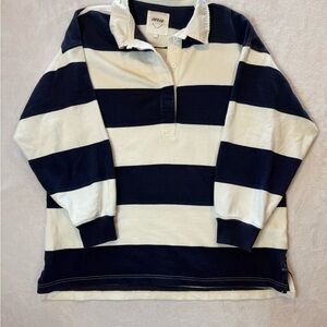 Aerie rugby polo striped women’s size large oversized collared navy and white